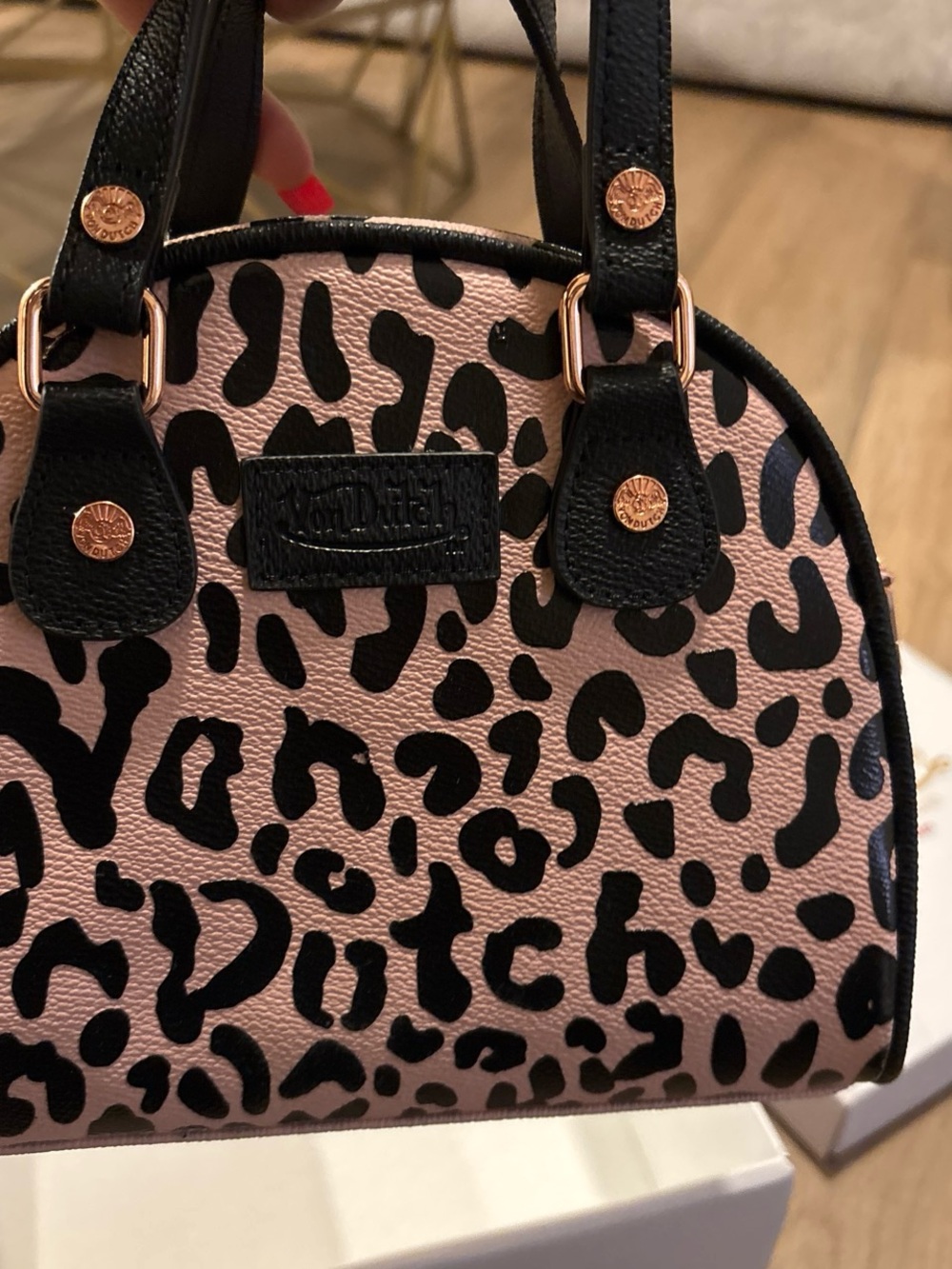 Von Dutch Pink & Black Leopard Dome Satchel - Picture 3 of 5